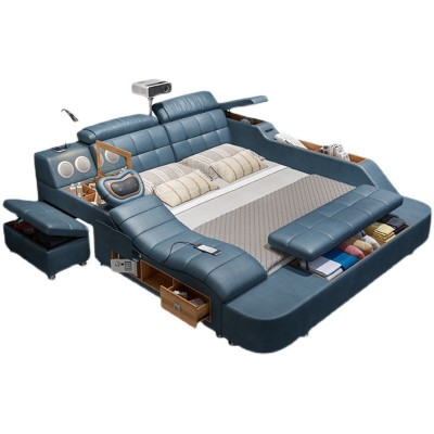 免洗科技布床多功能主卧婚床按摩投影仪 床现代简约榻榻米布艺床图5