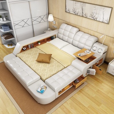 Leather bed皮床大户型多功能皮艺床现代简约榻榻米床主卧外贸床图2