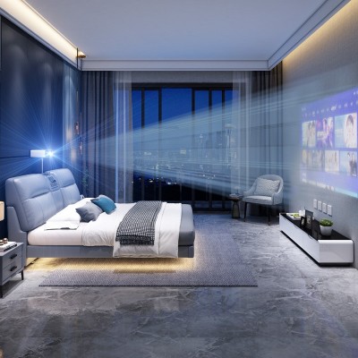 现代简约皮床多功能投影仪音响USB充电智能床小户型卧室悬浮床图4