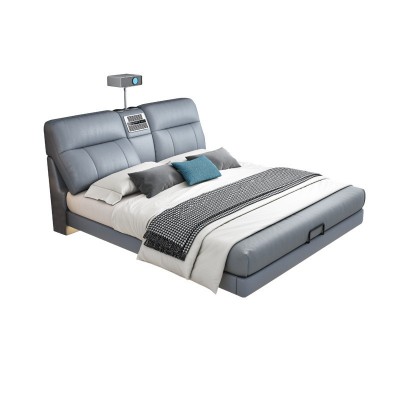 现代简约皮床多功能投影仪音响USB充电智能床小户型卧室悬浮床图5