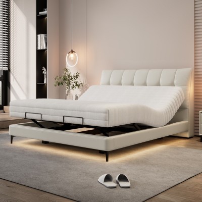 皮床现代简约多功能智能升降电动床小户型1.8米主卧分区双人床图2