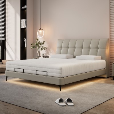 皮床现代简约多功能智能升降电动床小户型1.8米主卧分区双人床图3