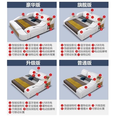 皮床主卧简约现代双人大床投影智能按摩多功能储物婚床外贸跨境图3