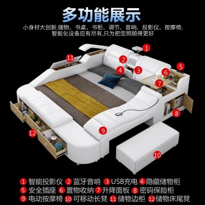 皮床主卧简约现代双人大床投影智能按摩多功能储物婚床外贸跨境图2