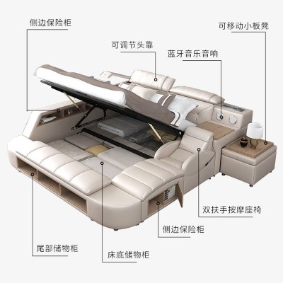 榻榻米时尚现代皮床主卧按摩皮床双人床大床多功能储物智能婚床图4