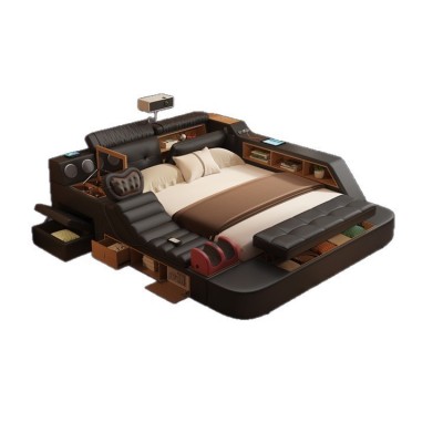 热销榻榻米婚床现代简约主卧多功能投影仪智能音响网红大床图5