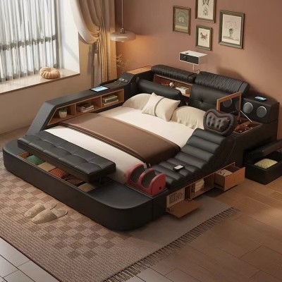 热销榻榻米婚床现代简约主卧多功能投影仪智能音响网红大床