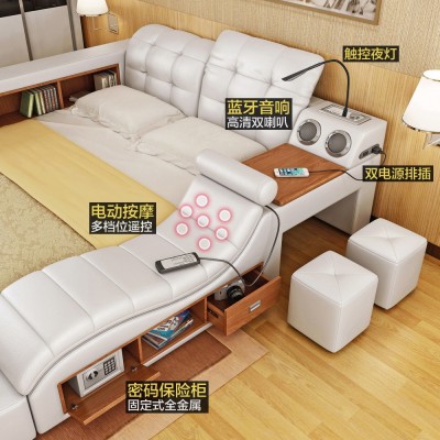 大户型主卧软床外贸多功能按摩床现代简约1.8米双人榻榻米皮床图3