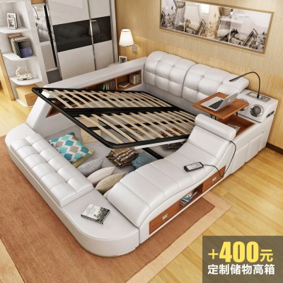 大户型主卧软床外贸多功能按摩床现代简约1.8米双人榻榻米皮床图4