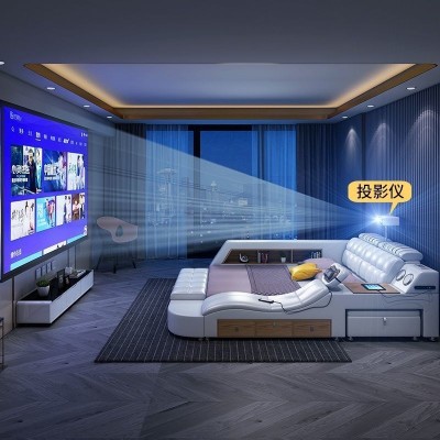 按摩榻榻米皮床储物双人大床简约现代婚床主卧投影仪多功能床图4