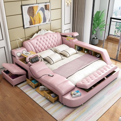 按摩榻榻米皮床大户型主卧床 欧式1.8米双人婚床多功能外贸皮床图2