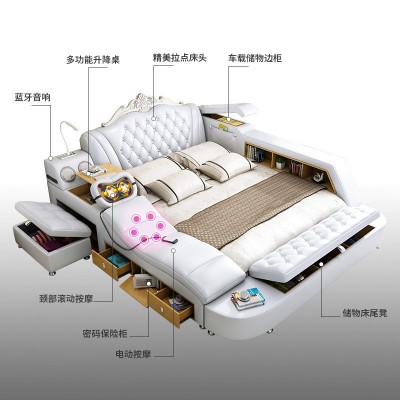 按摩榻榻米皮床大户型主卧床 欧式1.8米双人婚床多功能外贸皮床图4