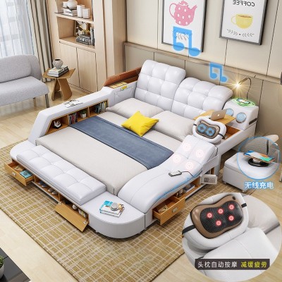 现代简约主卧婚床智能按摩皮床榻榻米外贸多功能床双人储物大床图2