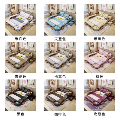 现代简约主卧婚床智能按摩皮床榻榻米外贸多功能床双人储物大床图3