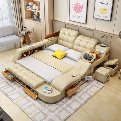 现代简约主卧婚床智能按摩皮床榻榻米外贸多功能床双人储物大床