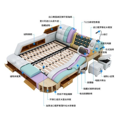 现代简约主卧婚床智能按摩皮床榻榻米外贸多功能床双人储物大床图5