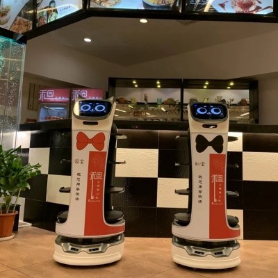 酒店送餐机器人贝拉餐厅红外感应托盘智能配送机器人点心车自助餐