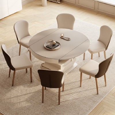 智能创意多功能电动升降茶几简约现代客厅轻奢岩板茶几餐桌两用圆图3