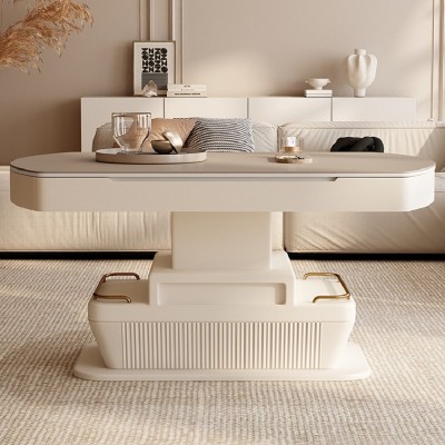 智能创意多功能电动升降茶几简约现代客厅轻奢岩板茶几餐桌两用圆图2