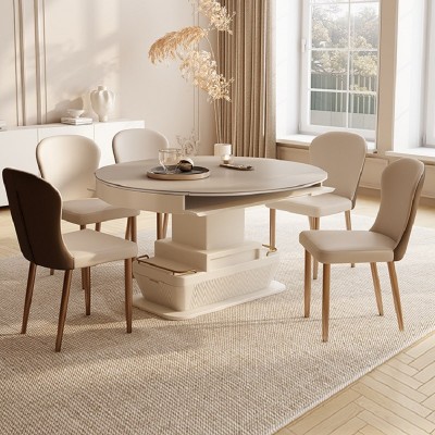 智能创意多功能电动升降茶几简约现代客厅轻奢岩板茶几餐桌两用圆图4