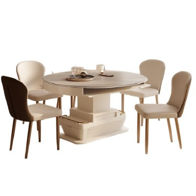 智能创意多功能电动升降茶几简约现代客厅轻奢岩板茶几餐桌两用圆图5