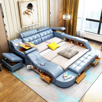 真皮床1.8米双人床现代简约婚床软体软靠情趣大床主卧1.5m网红床图2