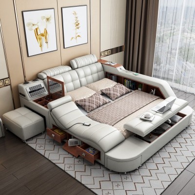 榻榻米床 布艺床现代简约智能按摩床双人床1.8米婚床主卧科技布床
