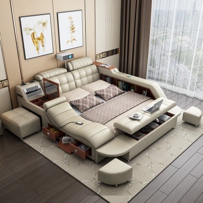 榻榻米床 布艺床现代简约智能按摩床双人床1.8米婚床主卧科技布床图2