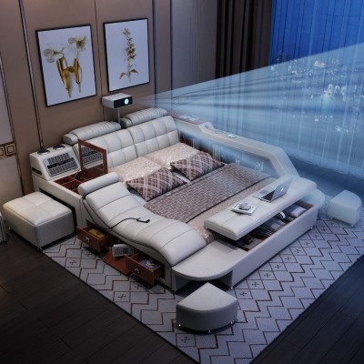 榻榻米床 布艺床现代简约智能按摩床双人床1.8米婚床主卧科技布床图4
