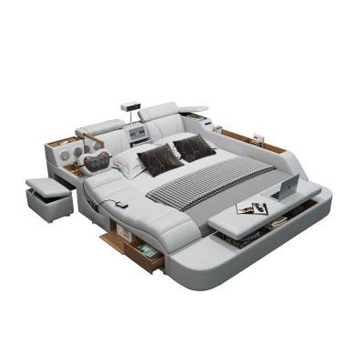 真皮床1.8米双人床1.5大户型多功能智能储物主卧软床现代简约婚床图4