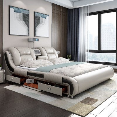 多功能真皮床1.8米双人床 现代简约智能时尚卧室大床1.5M厂家定制
