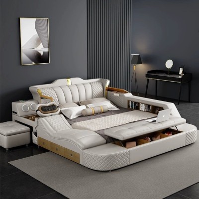 轻奢智能多功能真皮床1.8米双人床简约现代卧室按摩软体床婚床1.5图2