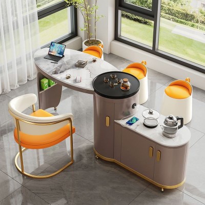 家用阳台茶桌一体一整套旋转移动岩板泡茶桌椅组合茶几烧水壶一体图2