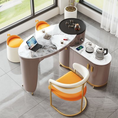 家用阳台茶桌一体一整套旋转移动岩板泡茶桌椅组合茶几烧水壶一体图3