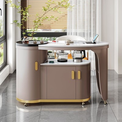 家用阳台茶桌一体一整套旋转移动岩板泡茶桌椅组合茶几烧水壶一体