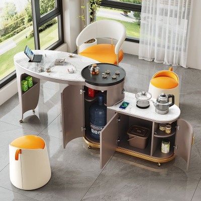 家用阳台茶桌一体一整套旋转移动岩板泡茶桌椅组合茶几烧水壶一体图4
