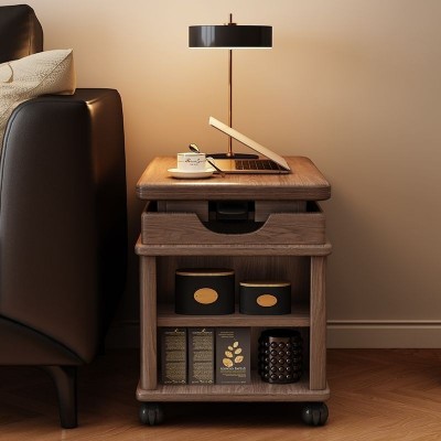 胡桃木实木移动茶几客厅家用沙发小推车折叠升降多功能小户型推车图3