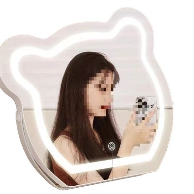 网红小熊化妆镜台式LED灯镜镜子桌面智能梳妆镜轻奢带灯梳妆台图5