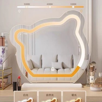 网红小熊化妆镜台式LED灯镜镜子桌面智能梳妆镜轻奢带灯梳妆台图3