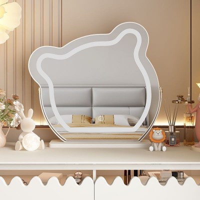 网红小熊化妆镜台式LED灯镜镜子桌面智能梳妆镜轻奢带灯梳妆台图2