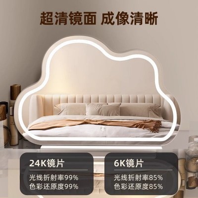 化妆镜台式桌面LED带灯家用卧室网红补光镜梳妆台云朵镜子美容镜图2