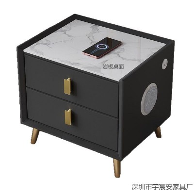 现代智能床头柜简约无线充电家用床边柜卧室实木多功能储物柜图5