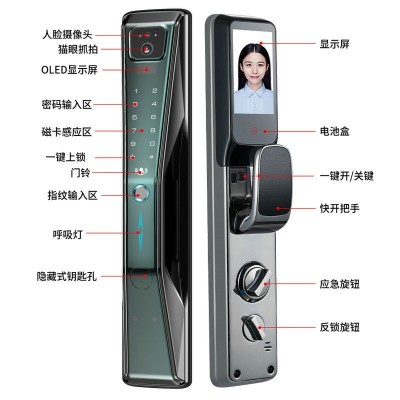 全自动3D人脸识别智能锁指纹锁家用防盗门木门远程可视监控电子锁图3