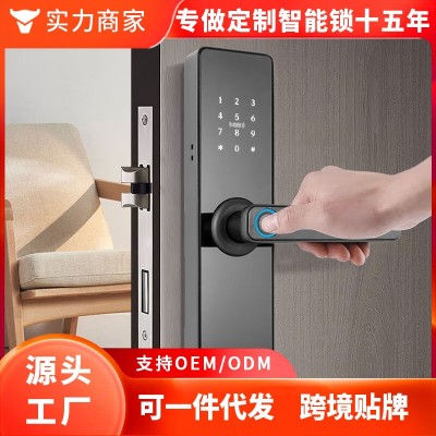 涂鸦木门半自动指纹锁室内门密码锁办公室刷卡电子智能门锁图2