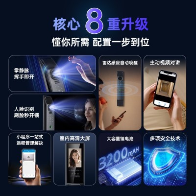 全自动智能门锁监控对讲指纹锁3D人脸识别智能锁密码锁家用电子锁图5