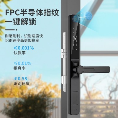 纱窗一体矮把手27高锌合金材质断桥户外指纹锁铝合金门智能防盗图2