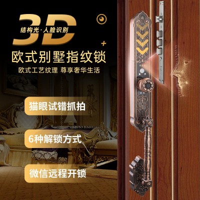 人脸识别指纹锁3D全自动可视涂鸦猫眼欧式家用防盗高端别墅智能锁图2
