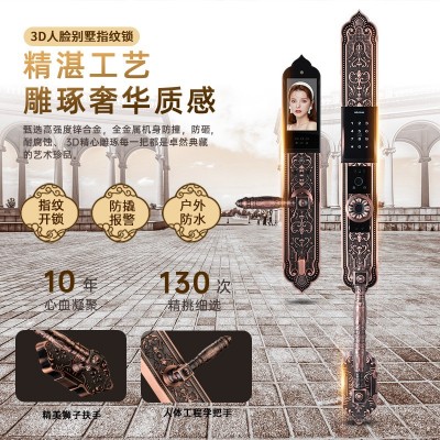 人脸识别指纹锁3D全自动可视涂鸦猫眼欧式家用防盗高端别墅智能锁图3