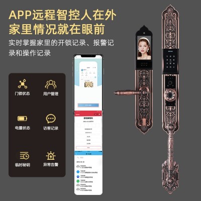 人脸识别指纹锁3D全自动可视涂鸦猫眼欧式家用防盗高端别墅智能锁图5
