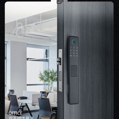 全自动通配双活双快锁体指纹锁木门铁艺门断桥铝铝合金窄边平移门图2